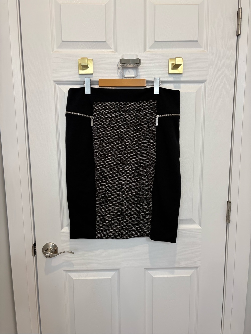 Micheal Kors Black and Gray Tweed Panel Pencil Skirt #1496
